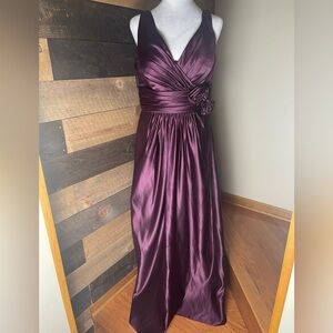 D’Zage Deep Purple Eggplant Satin Bridesmaid Prom Evening Dress Size 12 New!